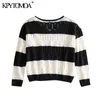 Women Fashion Hollow Out Striped Knitted Sweater V Neck Long Sleeve Loose Female Pullovers Chic Tops 210420