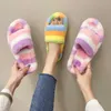 Faux Fur Moda Ciepłe Buty Kobieta Zima Kobiety Dom Kapcie Slip On Mieszkania Kobiet Slajdy Czarny Różowy Przytulny Dom Furry Kapcie Y0731