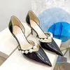 Designers casual Shoes women high heels metal buckle pearl quality party wedding bride ladies sandals fashionable sexy dress pointed