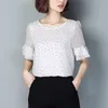 Sommar Kvinnors Chiffon Blus Kortärmad Plus Storlek Lös Polka Dot Tunna Toppar Casual Shirt Femme Kläder Rosa Vit 210527