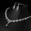 Ekopdee Set di gioielli con foglie brillanti di lusso per le donne Zircone Colore argento Collana da sposa con orecchini Parure Bijoux 211204290G