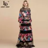 Sommermode Designer Vintage Maxikleid Damen Langarm Spitze Patchwork Blumen Druck Party 210522