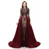 Abiti da sera formali musulmani arabi Dubai Abiti con strascico staccabile Paillettes glitterate Caftano marocchino Prom Party Maniche lunghe Girocollo Abito per occasioni speciali