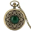 Relógios de bolso Exquisite esmeralda-verde pedra de bronze caso quartzo relógio simples branco discar corrente relógio colar pingente para homens mulheres