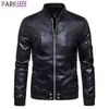 Stå krage baseball bomber läderjacka män märke manschetter revben män pu läder jacka casual slim passform chaqueta moto hombrre 210522