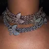 Glänsande Kristall Fjäril Kubansk Link Chain Halsband Krage Punk Lyx Rhinestone Chunky Choker För Kvinnor Smycken Presentkedjor