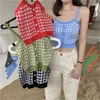 Women's Tube Crop Corset Top Sexy Knitted Plaid Tank Tops Women 2021 Spring Bustier Aesthetic Clothes Ropa Mujer Haut Femme X0507