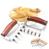 2021 Stainless tool Steel Bear Claw Wooden Handle Meat Divided Tearing Flesh Multifunction beef Shred Pork Clamp Corkscrew BBQ Tools