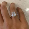 Роскошь 100 925 Стерлинговое серебро создано Изумрудное срезы 4CT Diamond Wedding Cocktail Women Ring