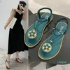 Designer-Kvinnor Platta Sandaler Glitter Slides Flip Flops Rhinestone Svart Grön Retro Sandel