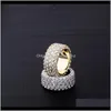 With Side Stones Hip Hop 3 Rows Cz Ring Full Bling Iced Out Wedding Rings Micro Pave Zircon For Men Women Fgywp Rrbfa
