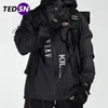 Kış şık erkek siyah sokak siper Techwear su geçirmez çok cep harfi baskılı rüzgarlık ceket ceket giyim 211214