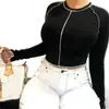 Kvinnors Långärmad Slim Fit Black Street Stylish Cool T-shirt Kort Stretch Pullover Tee Toppar Mujer Manga Larga 210607