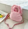 Bonito bolso de hombro de felpa para niños con conejo, monedero pequeño rosa encantador para niña, accesorios de princesa, bolsos cruzados, monedero