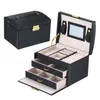 Jewelry Box Drawer Storage Portable Dresser Makeup Earrings Necklace Mirror Watch 210423