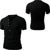 Solid Slim Fit V-ringad T-shirt Kortärmad muskeltröja Sommar Mode för män Casual Toppar Henley-skjortor