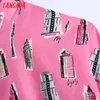 Tangada Frauen Mode Rosa Gedruckt Gemütliche Blusen Vintage Langarm Button-up Weibliche Shirts Blusas Chic Tops BE409 210609