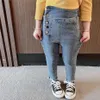 Jeans bebês Cantura alta jeans jeans jeans para crianças meninas de retalhos de retalhos roupas menina
