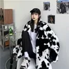 Cappotto di moda invernale coreano Cappotto Harajuku Mucche Stampa Stampa Giacca a maniche lunghe Full Giacca in pelle Vintage Flanella Tenere vestiti in cotone caldo 210722