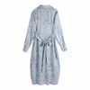 Décontracté femme col en V imprimé Satin chemise robe printemps Eleagnt femme ceintures bouton long es dames manches 210515