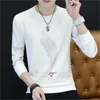 Långärmad t-shirt manlig slank bomull rund hals casual topp 210420