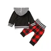 Arrivo in stock Autunno e primavera Abito scozzese rosso a maniche lunghe con cappuccio Abbigliamento per neonato 210528