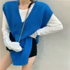 Ezgaga Streetwearセーターベスト女性不規則な特大のアウトウェストウィストコート冬ノースリーブプルオーバーソリッドレディースニットトップ210430