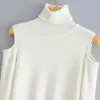Стильные шикарные женщины белые водолазки вне плеча короткий свитер мода повседневная трикотаж пуловеры для дамы уличные 210531