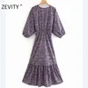 Kobiety Vintage Cross V Neck Flower Print Pleat Ruffles Midi Sukienka Kobieta Batwing Rękaw Kimono Vestido Chic Casual Dresses DS4449 210420