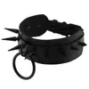 Corquistas Moda Pink Leather Gargantilha Preto Spike Colar Para As Mulheres Rebite Metal Cruzado Collar Meninas Party Club Chockers Gothic Acessório