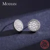 925 Sterling Silver Luxury Buttons Ear Studs for Women Twinkle Clear CZ Simple Round Stud Earrings Wedding Fine Jewelry 210707