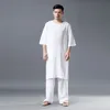 IEFB / homens desgaste redondo vestido de pescoço solto casual meditating yoga desgaste meia manga longa tops + calça casual dois pedaços conjunto 9Y1225 210524