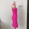Wholesale Sexy Backless Rose Red Rayon Bandage Dress Elegant Celebrity Party For Women 210527