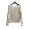 Fashion design women's s t-shirts o-neck long sleeve paillette sequined shinny bling tops plus size ML