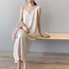 Summer Long Dress Women Vintage O-neck Mid-calf Length Casual Sleeveless Satin Sexy Spaghetti Strap Vestidos Clothing 210625