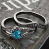 Обручальные кольца Hainon Love Vintage Promise 2pc Jewelry Gift Romantic Heart Red Blue Zircon Black Gun Ring Set для женщин