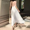Summer Women Sexy Backless Maxi Sleeveless Off Shoulder White Lace Embroidery Tunic Long Beach Dress 210415