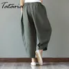 Tataria hoge getailleerde broek voor vrouwen katoen linnen wide been losse casual enkellang lengte pantalons giet femmes 210514