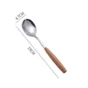 9 Tamanho Longo Madeira Handled Aço Inoxidável Colher De Café Sopa Colher Sorvete Sorvete Sobremesa Tea Talheres Talheres Cozinha Acessórios LLD8496