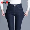 Vrouw winter mama jeans hoge taille grote maat fluwelen dikke rechte stretch met fleece warm voor vrouwen 210428