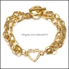 Link Jewelrylink Chain Unique Trendy Mtilayer Gold Heart Link Statement Bracelets For Women Vintage Punk Chunky Bracelet Jewelry Drop Deli