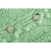 Vintage Korea Style Knitting Bola Cardigan Mulheres Diamante Single-Breasted Button Longo Lanterna Sleeve Sweater Jumper Knitwear 210429