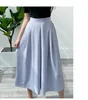 Kadın Gevşek Şifon Capris Pantolon Yaz Yüksek Bel Geniş Bacak Lady Katı Renk A-Line Culottes Kore Moda Kadın 210514