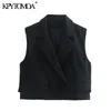 Women Fashion Double Breasted Cropped Vest Coat Vintage Lapel Collar Sleeveless Female Waistcoat Chic Tops 210416