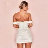 Sommer Damen Mini Off-Shoulder Sexy Drapiertes Kleid Bodycon Fashion Club Celebrity Party 210525