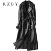 Rzby mulheres 100% de pele de carneiro outono e inverno haining jaqueta de couro senhoras pele de carneiro longo windbreaker windbreaker e revestimento 211118