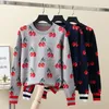 Sweet Preppy Style Cherry Jacquard Tricoté Pull et Pull Automne Hiver Vêtements Femmes Manches Longues O-Cou Dames Jumper Top 210416