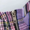 Plata Zipper Cami Crop Top Kobiety Vintage Regulowany Pasek Sprawdź Camisole Basic Backless Black and White S Fioletowy 210427