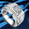 Bagues de mariage pour hommes, bague en argent Sterling 925, Vintage, couleur or blanc, classique, grande pierre CZ, bijoux à la mode