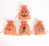 10 * 14 cm Confezione regalo di Halloween Pipistrello Zucca Teschio Tela di lino Caramelle Borsa con coulisse Tasca Trattare Snack Borse di stoccaggio Borsa per biscotti BAMBINI Dolcetto o scherzetto Decor